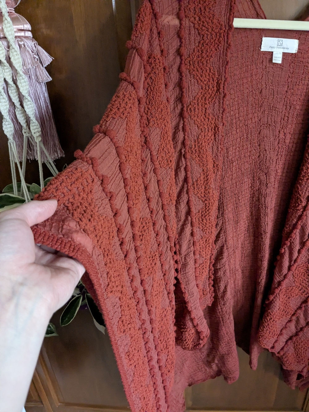 Textured Open-Front Knit Cardigan Sweater - Rust - Picture 2 of 9